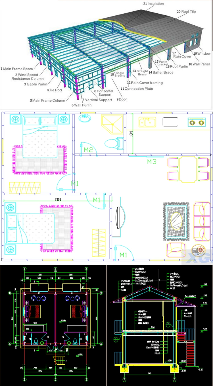 Structure de cadre en acier léger atelier d'entrepôt pour personnalisé 0