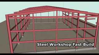 Atelier de production et de transformation de structures en acier avec toit en pente